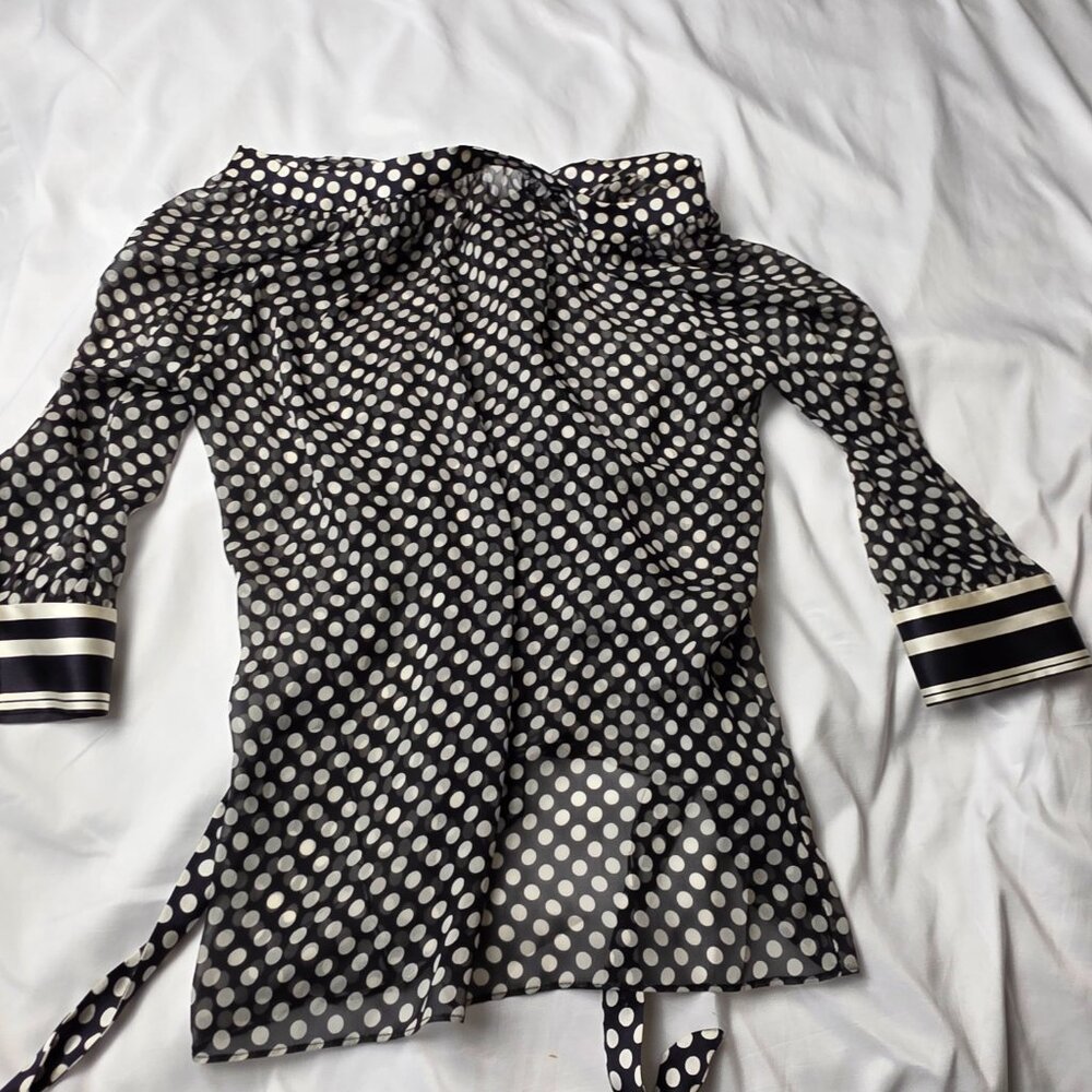 Milly of New York Black & White Polka Dot Sheer Blouse - Picture 2 of 4